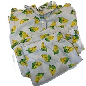 J. Crew Women’s Pajamas Medium 100% Cotton Two Pieces Banana Print Drawstring